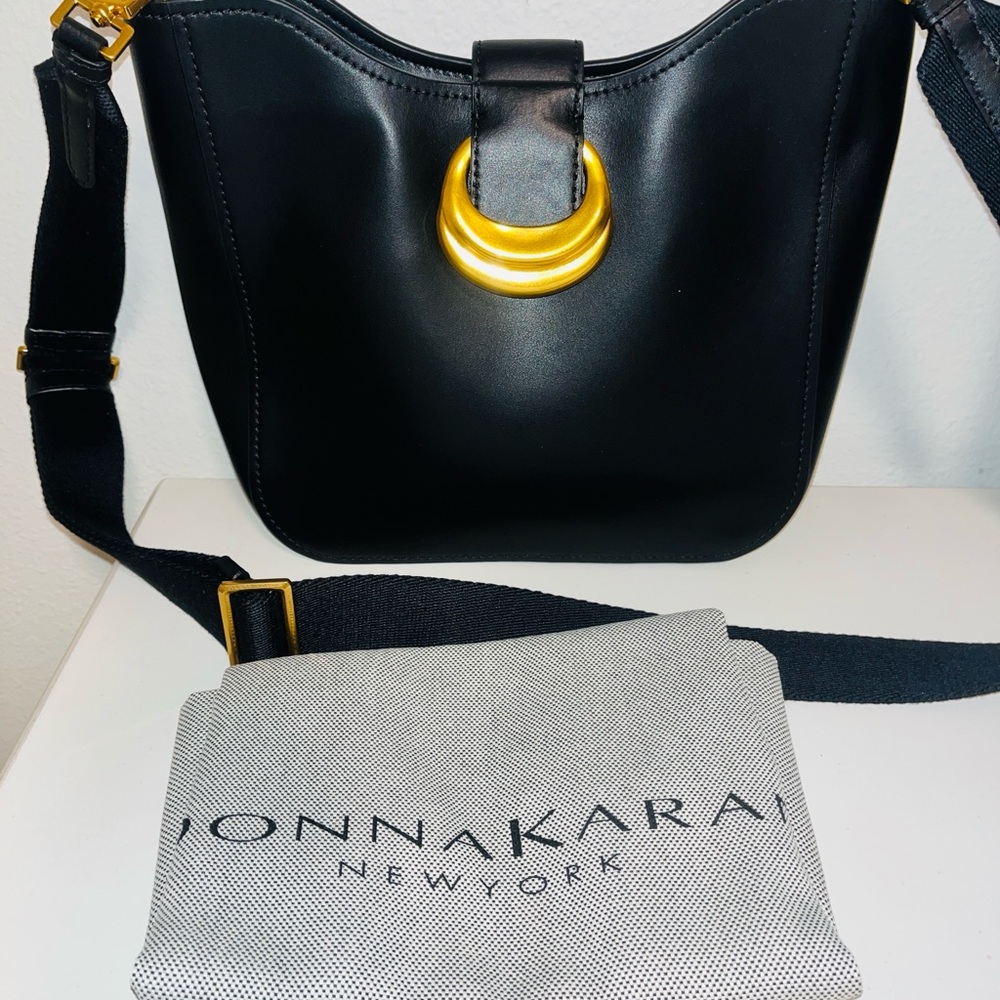 Donna Karan Black Shoulder Bag with Gold Accents